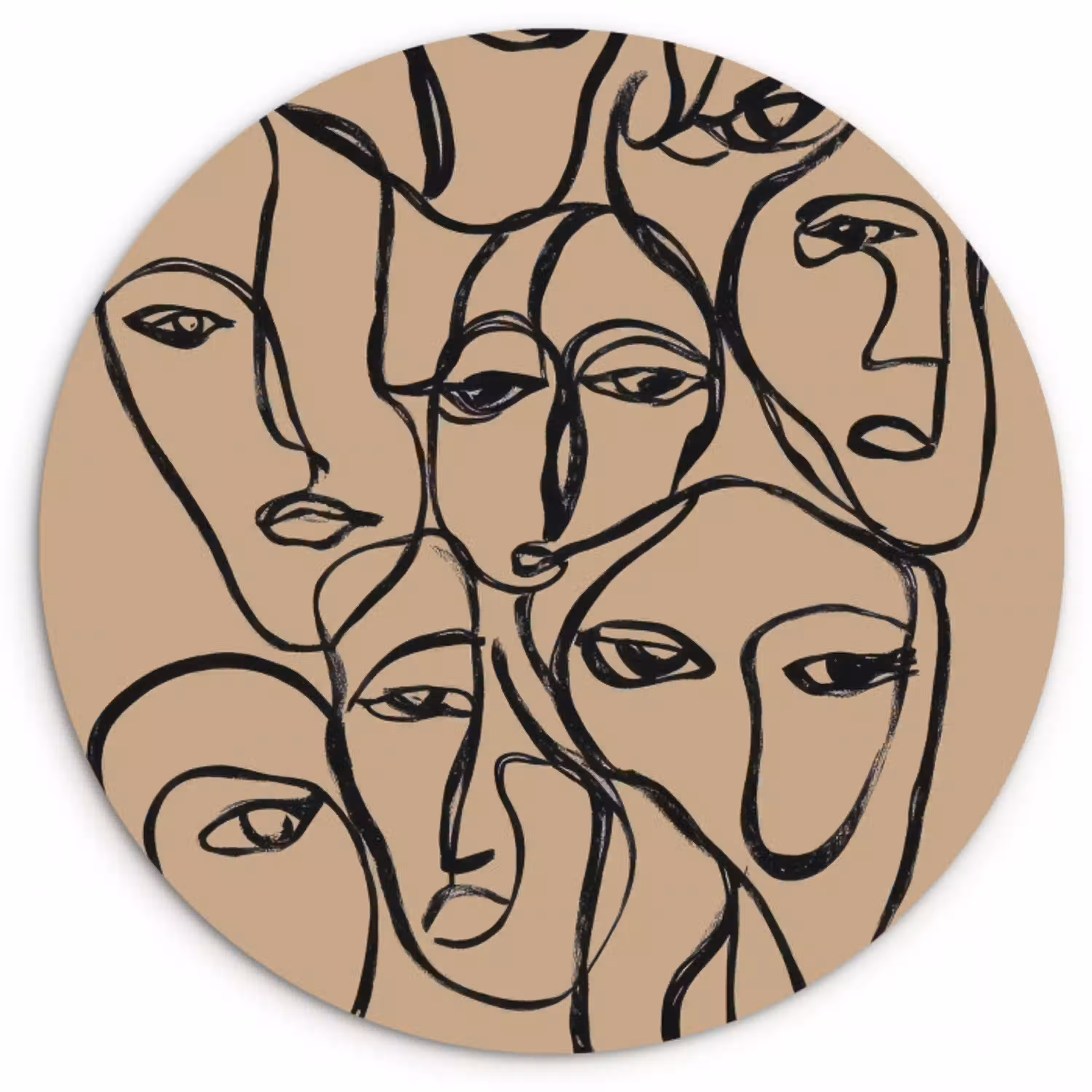 Gezichtenzee - Lijntekening - Abstract Wandcirkel kunststof plaat 5mm dik klein -3d