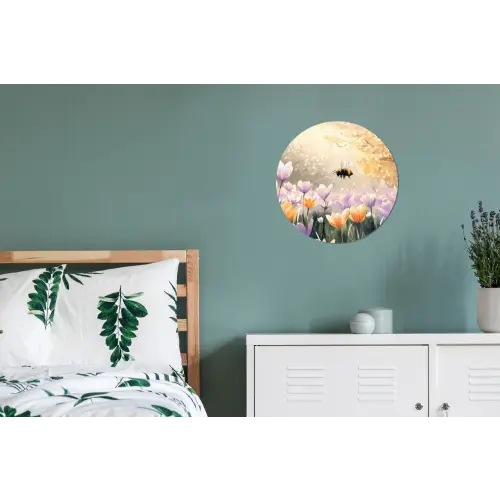 Viooltjes - bij - Zonlicht Wandcirkel aluminium klein -slaapkamer