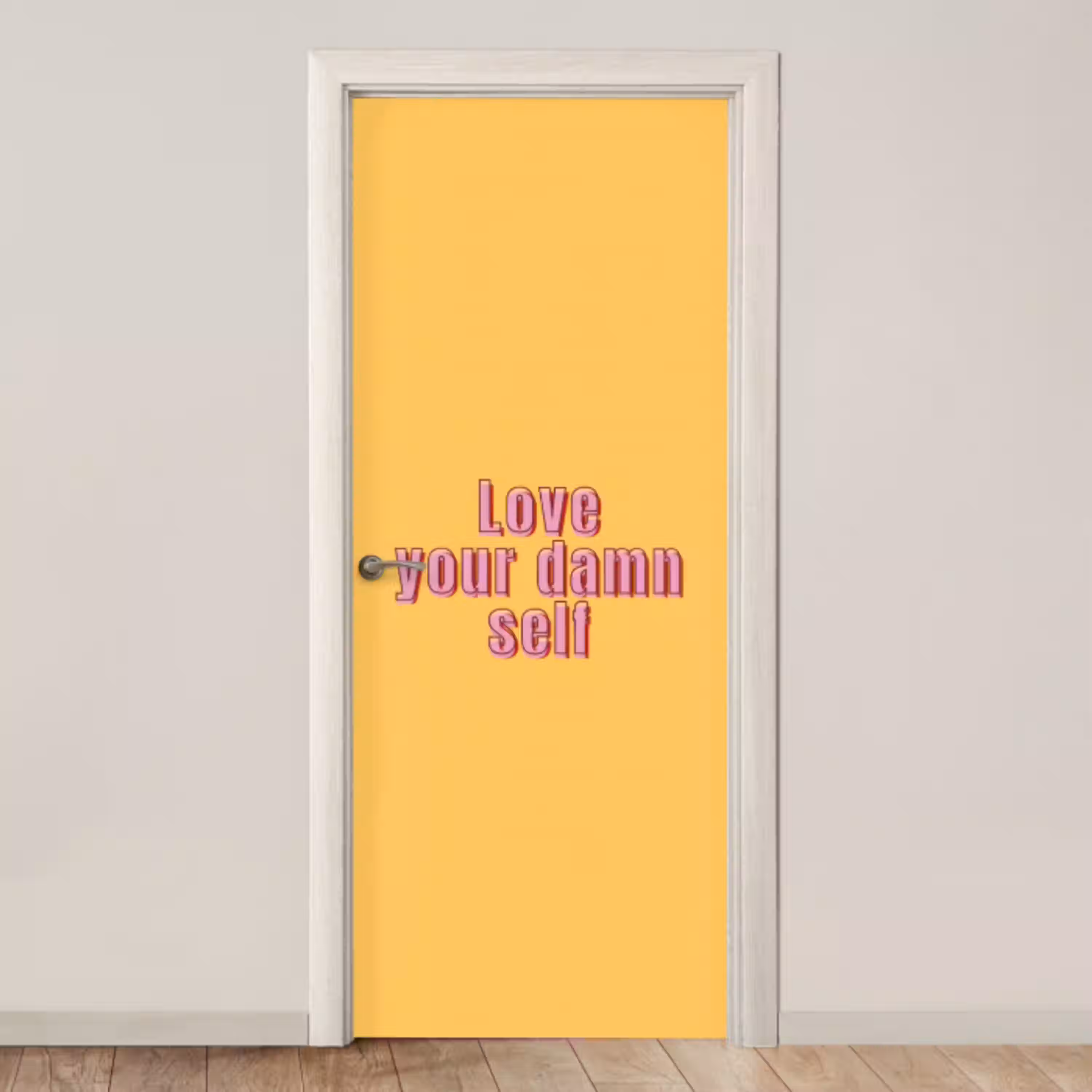 Love yourself - Roze - Geel deurposter klein -3d_beige