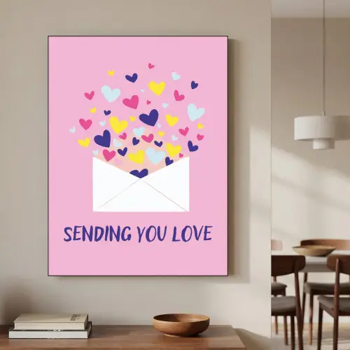 Envelop - Love - Hartjes - Valentijn Textielframe - compleet frame klein -sfeer2
