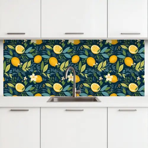 Bloemen - Bladeren - Citroenen - Blauw keuken achterwand 2 middel 871 -3d