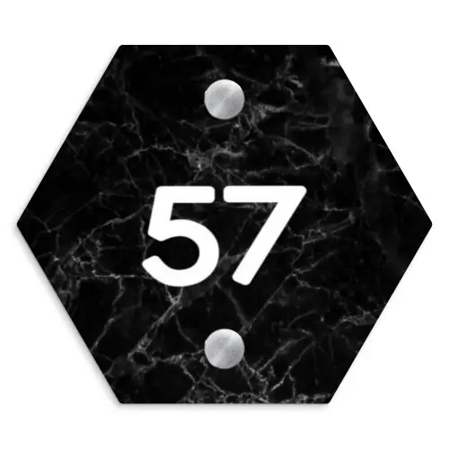 Zwarte marmer - Traditioneel Naambord Hexagon klein -3d