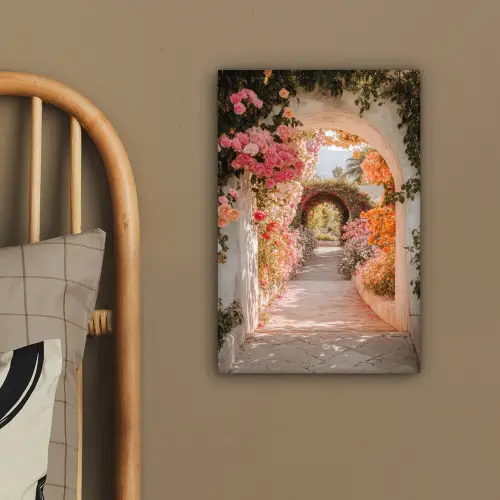 Doorkijk - Boog - Bloemen - Pastel canvas 2cm klein -sfeer3