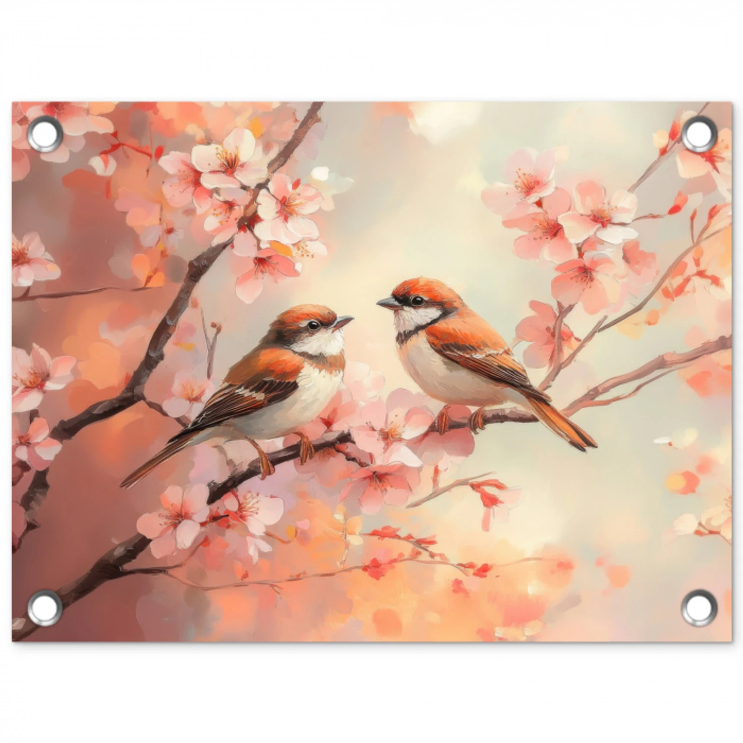 Vogels - Romantic - Bloesemtak tuinposter los doek klein -3d