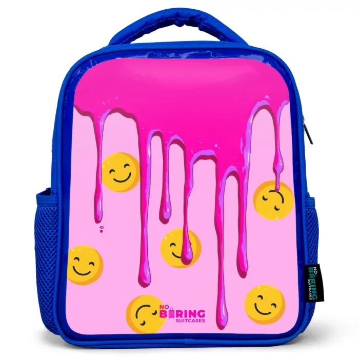 Verf - Smiley - Roze Kinderrugzak - Blauw middel -3d