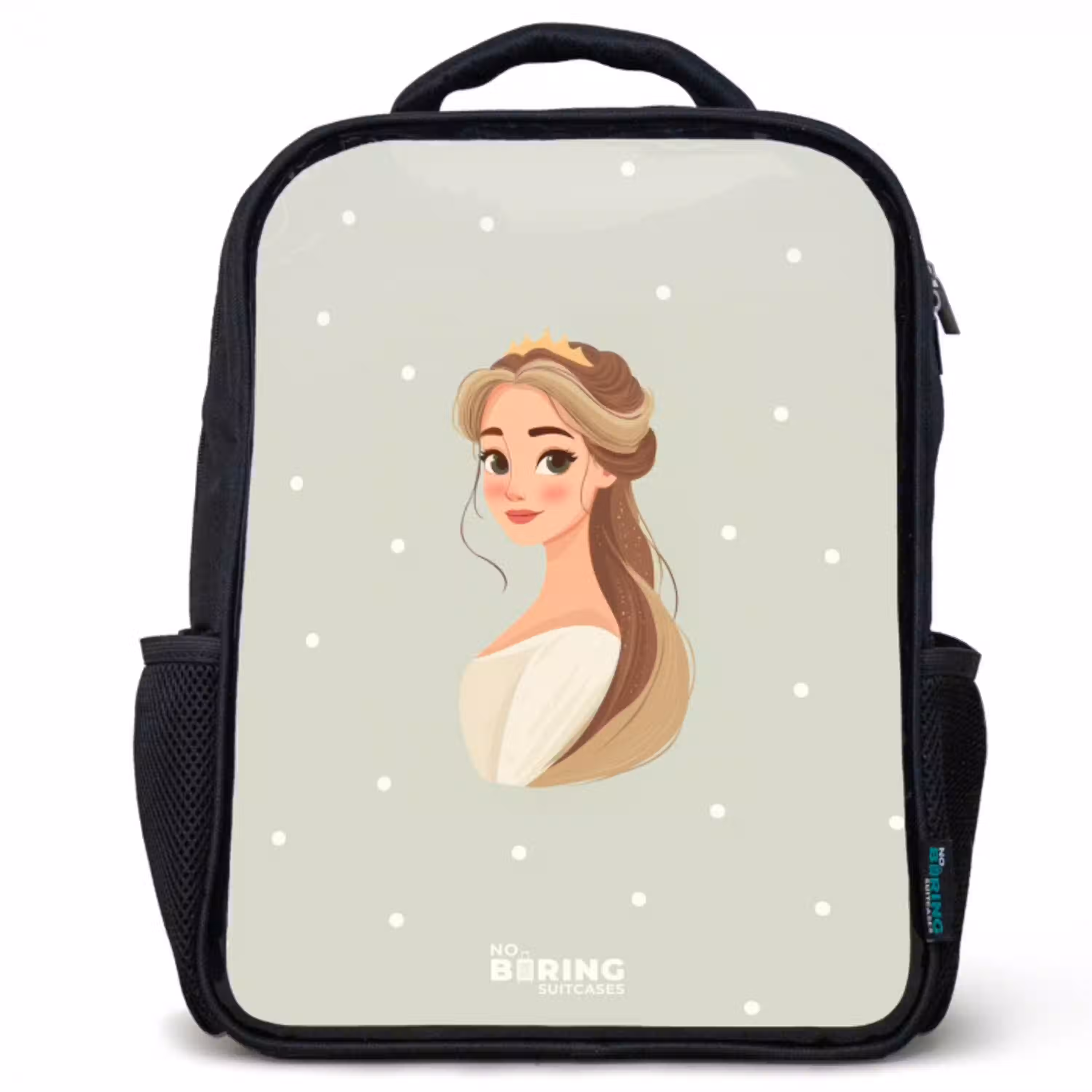 Prinses met tiara op groene stippenachtergrond Rugzak - Zwart middel -3d