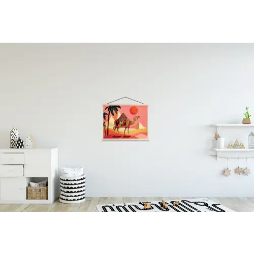 Kameel - Pyramides - Rode zon textielposter latten blank klein -kinderkamer