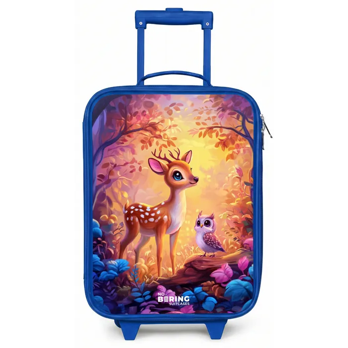 Hertje en uil in een roze sprookjesbos Kinderkoffer - Blauw klein -zz3dotto