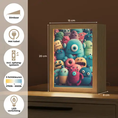 Kids - Monster - Regenboog - Design - Meiden - Jongens Light Box met kabel klein -USP_NL