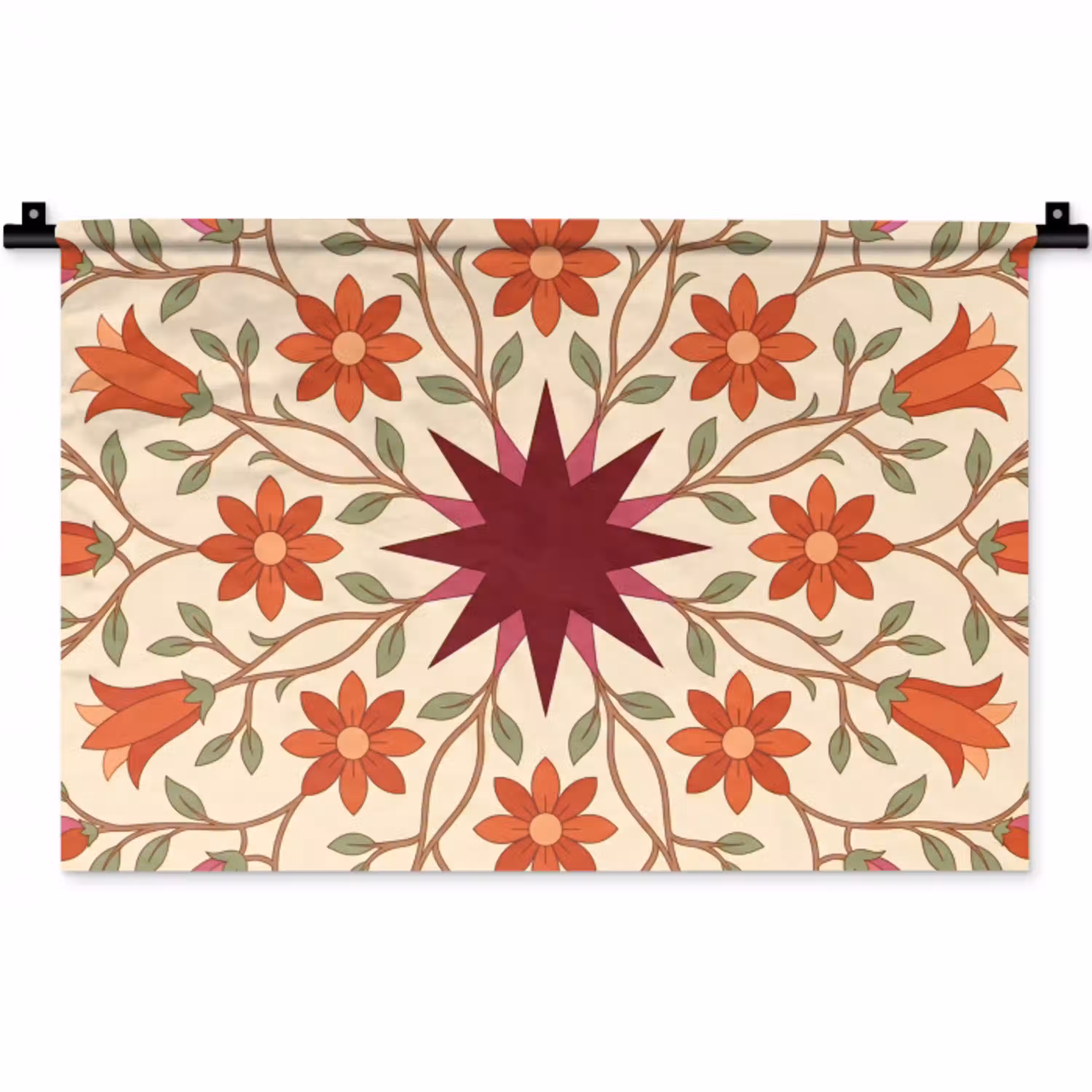 Bloemen - Mandala - Decoratief - Rood Wandkleed katoen klein -zz3d