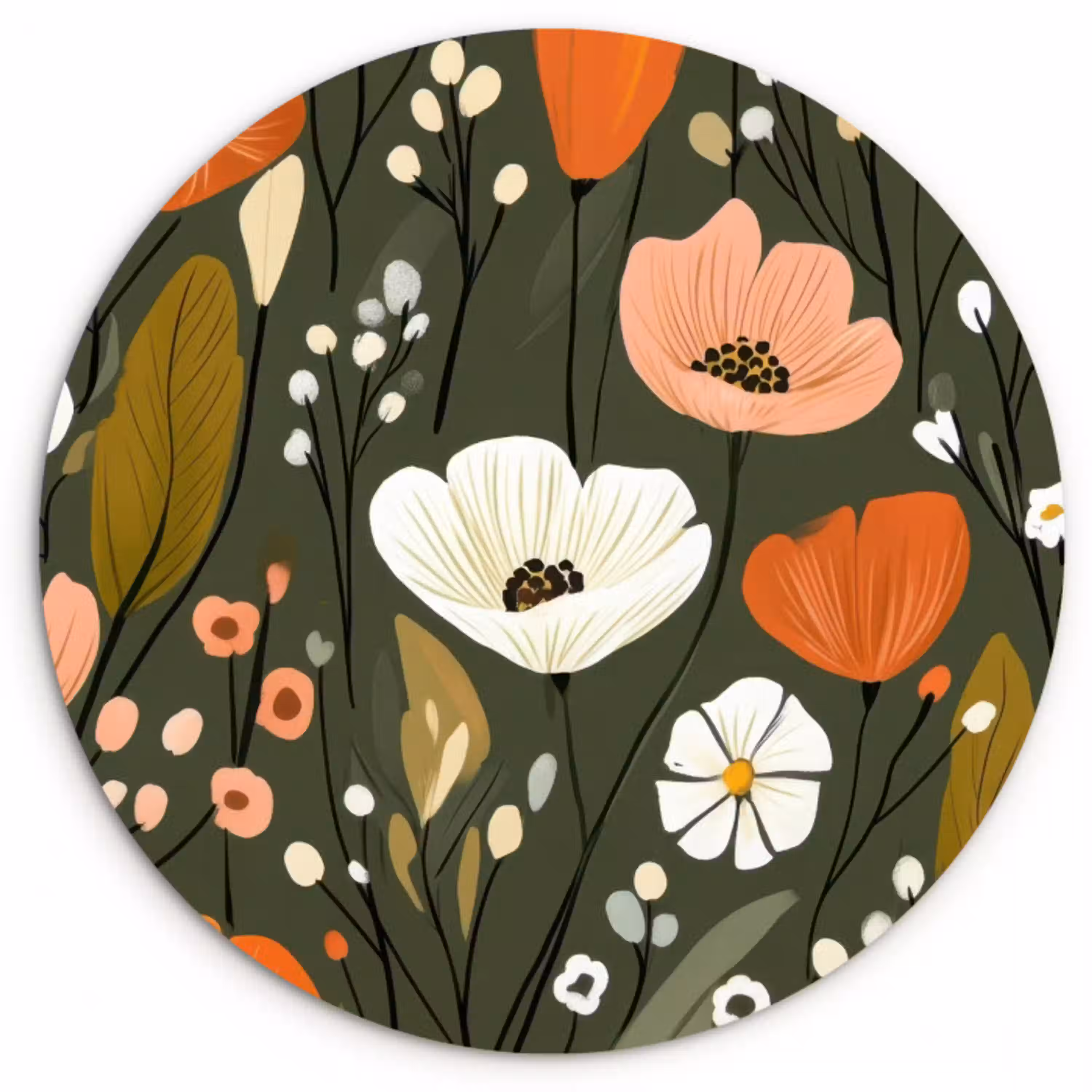 Bloemen - Illustratie - Groen Wandcirkel kunststof plaat 5mm dik klein -3d