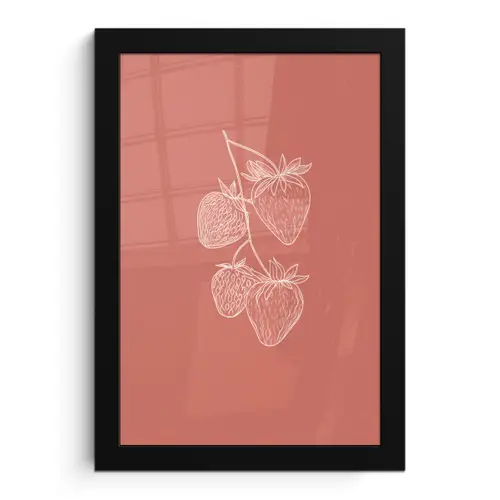 Minimalistisch - Illustratie - Aardbei - Tak fotolijst zwart zonder passe partout klein -3d