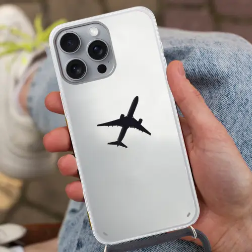 Minimalistisch - Silhouet - Zwart - Vliegtuig Hoesje iPhone 16 Pro Max met koord klein -sfeer3