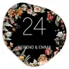 Bloemen - Zwart - Klassiek Naambord Organisch middel -3d