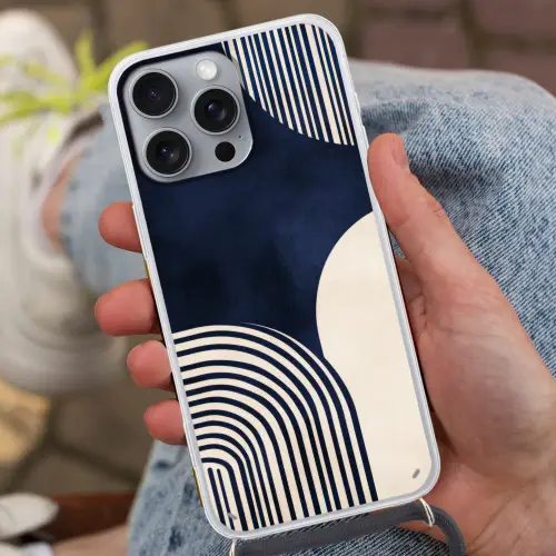 Donkerblauw - Abstract - Lijnen Hoesje iPhone 16 Pro Max met koord klein -sfeer3