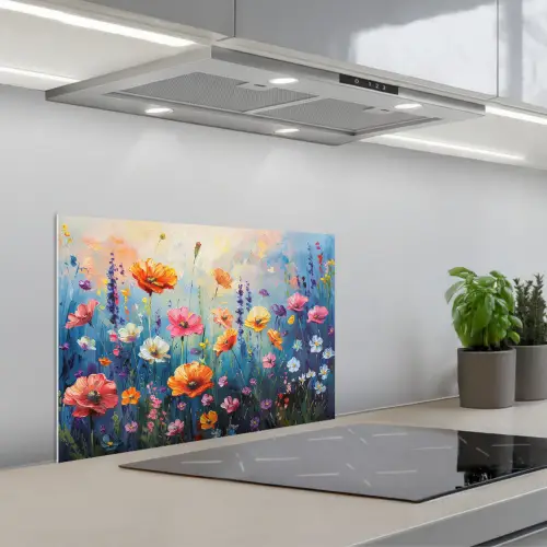 Bloemen - Natuur - Waterverf - Kunst keuken achterwand spatscherm klein -3d_schuin