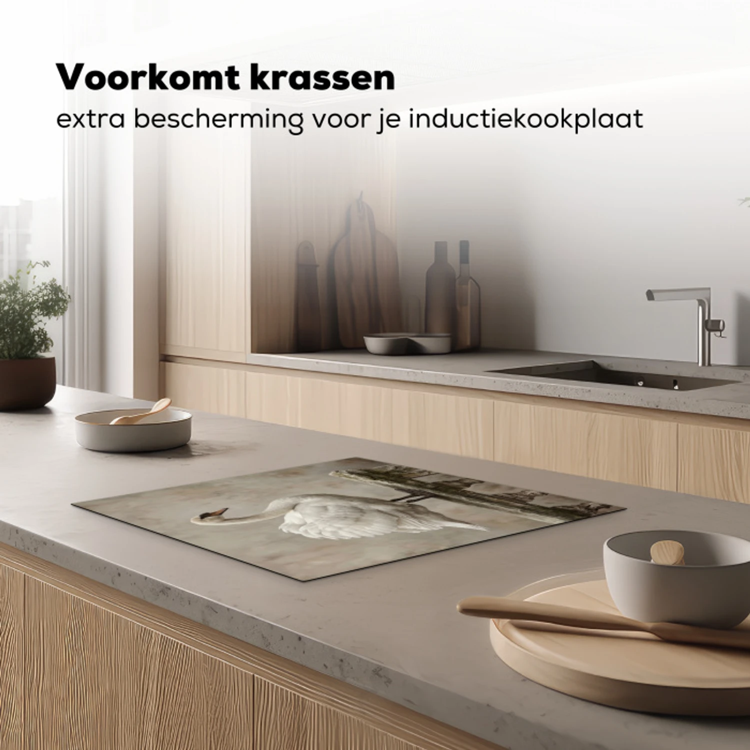 Zwaan - Elegant - Dieren - Wit Inductie beschermer vinyl 3mm middel -sfeer1