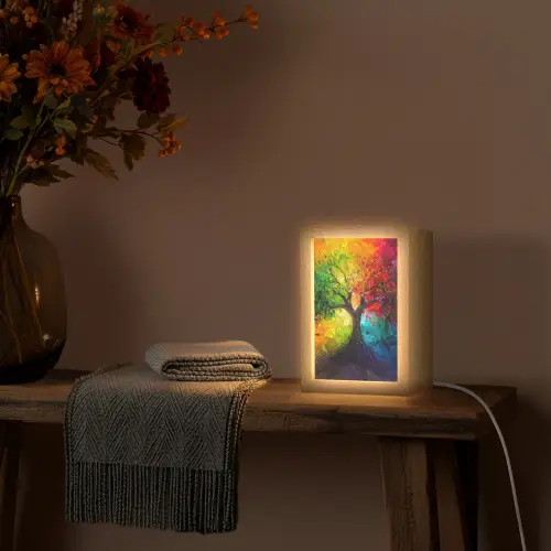 Boom - Kleurrijk - Modern - Abstract Light Box met kabel (Tafellamp) klein -sfeer4