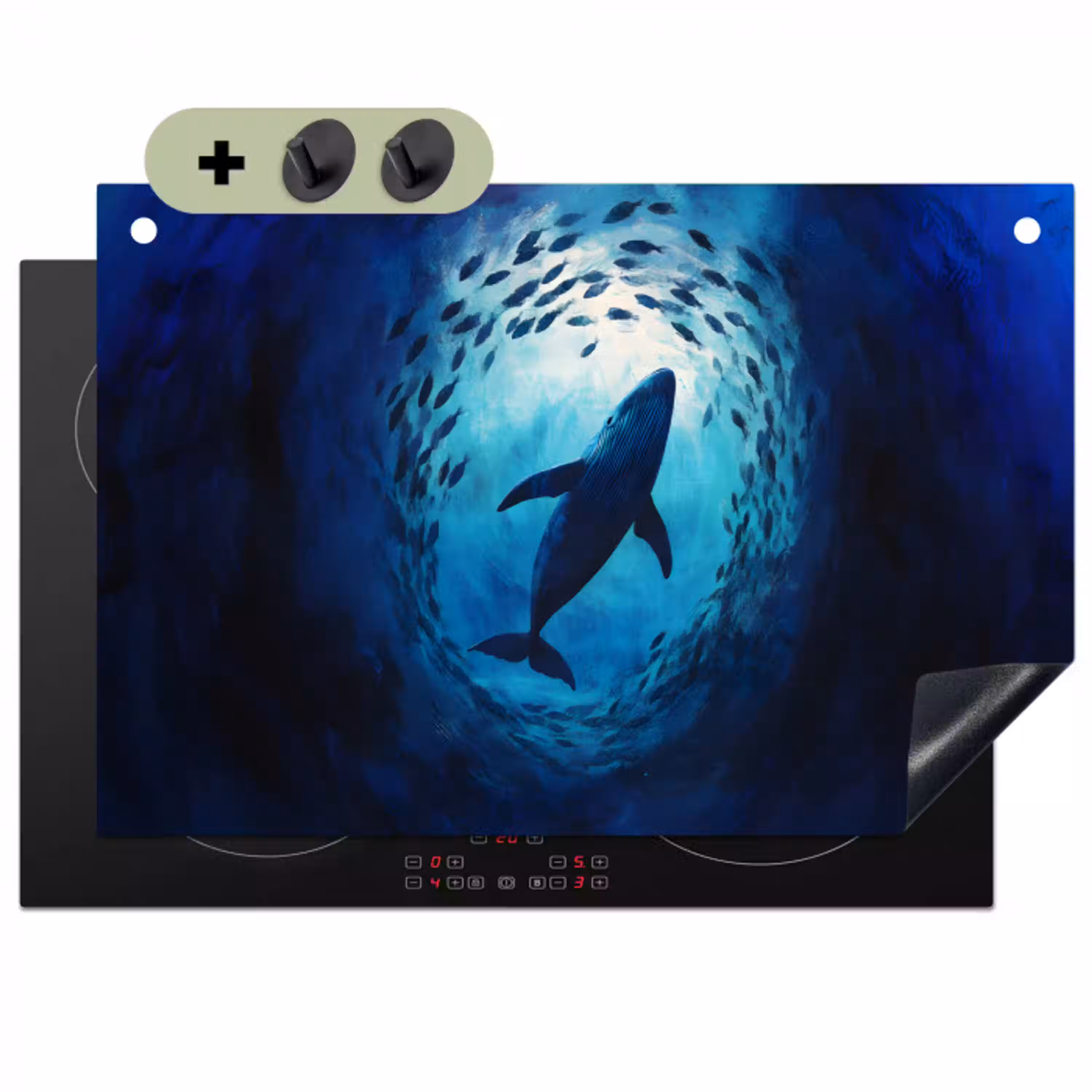 Walvis - Vissen - Donkerblauw Inductie beschemer met haakjes klein -3d