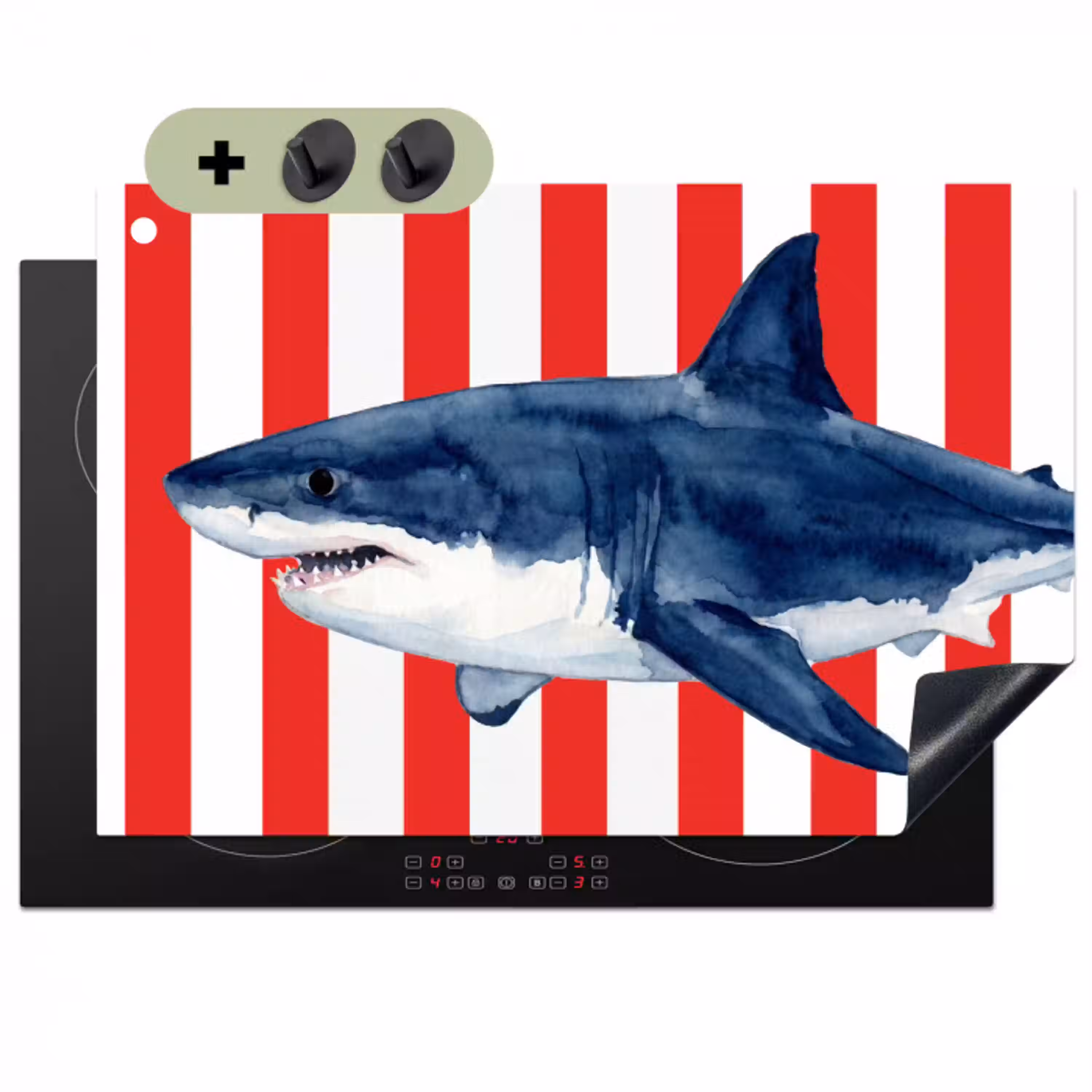 Vis - Haai - Zee - Illustratie - Blauw Inductie beschemer met haakjes klein -3d