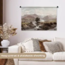 Berglandschap - Meer - Bergen - Vallei - Klassiek Wandkleed katoen middel -sfeer1