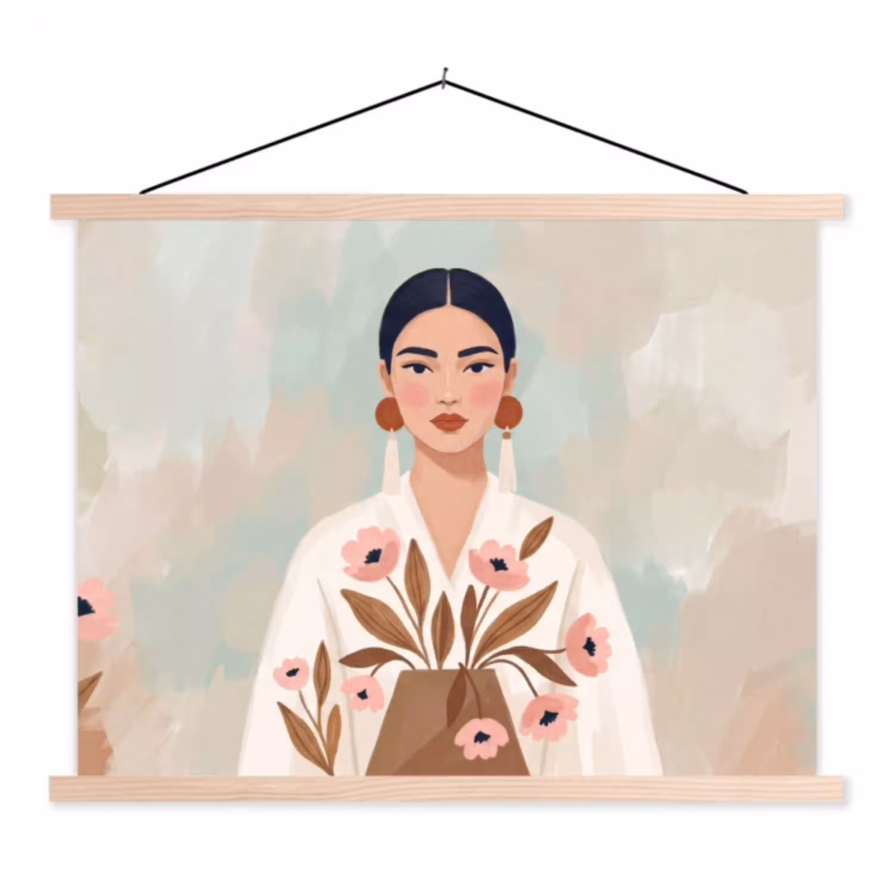 Vrouw - Kimono - Pastel textielposter latten blank klein -3d