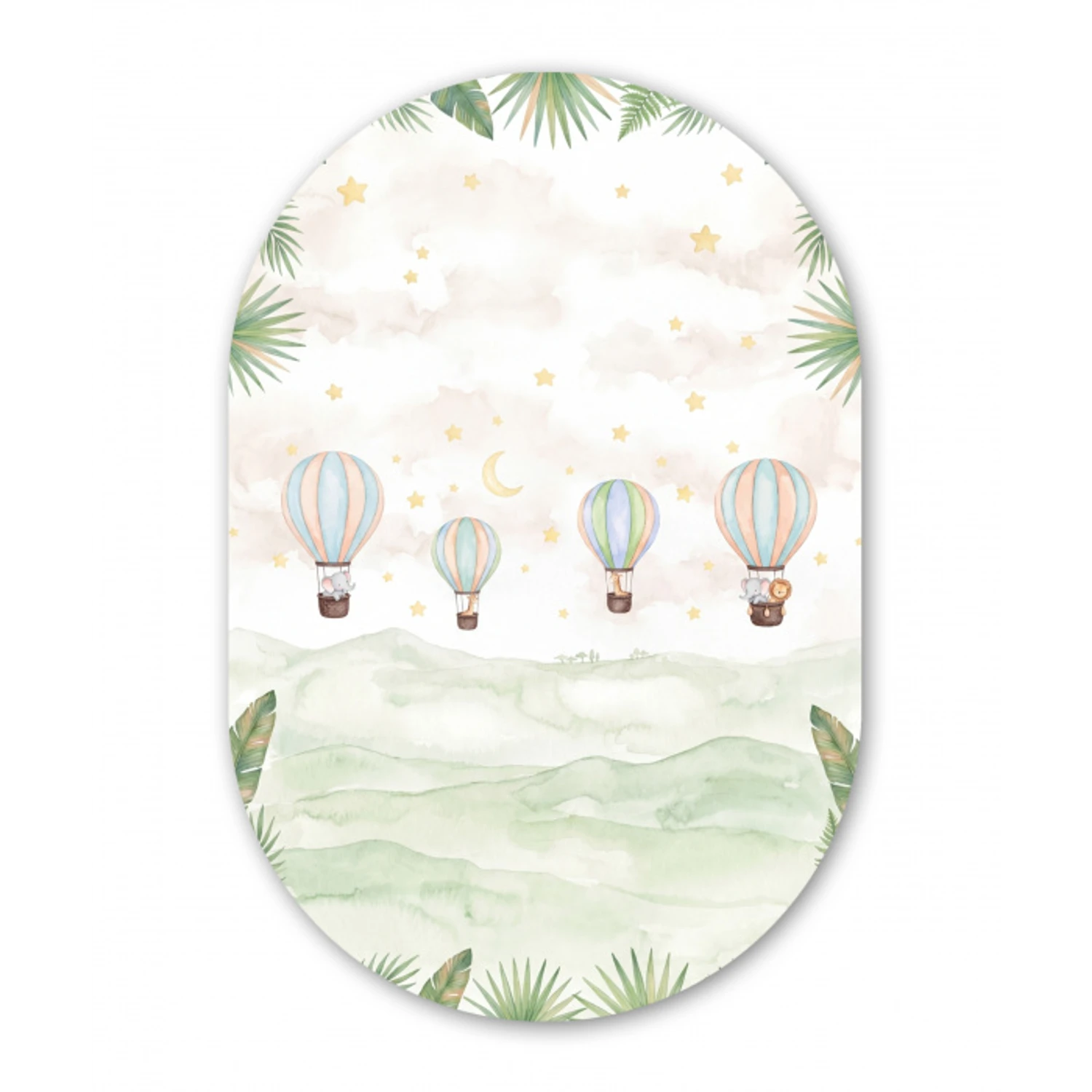 Aquarel - Luchtballonnen - Pastel Wandcirkel Ovaal Aluminium middel -3d