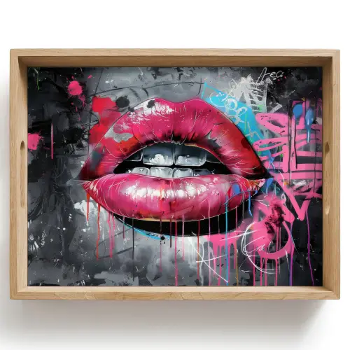 Lippen - Felroze - Graffiti - Verfstrepen Dienblad Rechthoek middel -z3d_shopping