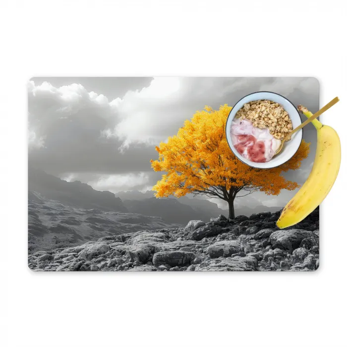 Boom - Geel - Natuur - Zwart wit Placemat vinyl groot -zzzproduct_Kitchenyeah-website
