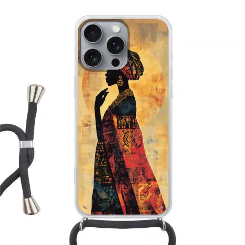Vrouw - Silhouet - Patronen - Sierlijk Hoesje iPhone 16 Pro Max met koord klein -3d
