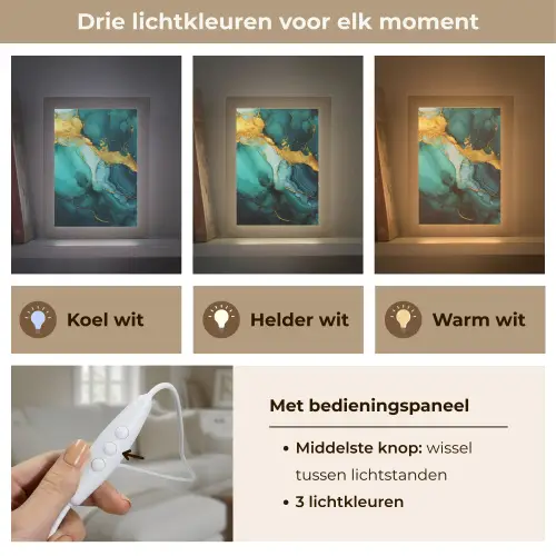 Marmer - Goud - Blauw groen - Abstract - Turquoise Light Box met kabel (Tafellamp) klein -USP_lichtkleurNL