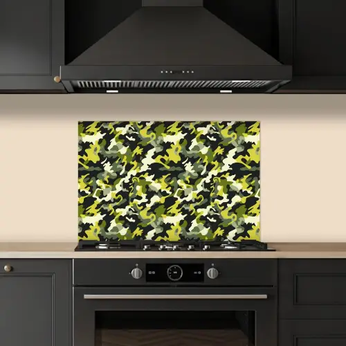 Groen - Geel - Camouflage - Patroon keuken achterwand spatscherm klein 900 -sfeer1