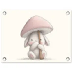Paddenstoel - Konijn - Roze tuinposter los doek klein -3d