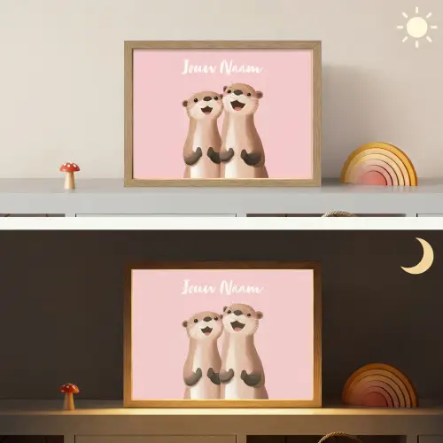 Otters - Glimlach - Bruin Light Box met batterij (Wandlamp kind) middel -sfeer3_kind