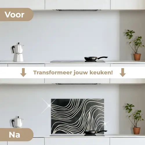 Lijnen - Patroon - Abstract - Wit keuken achterwand spatscherm klein -voor_na_NL