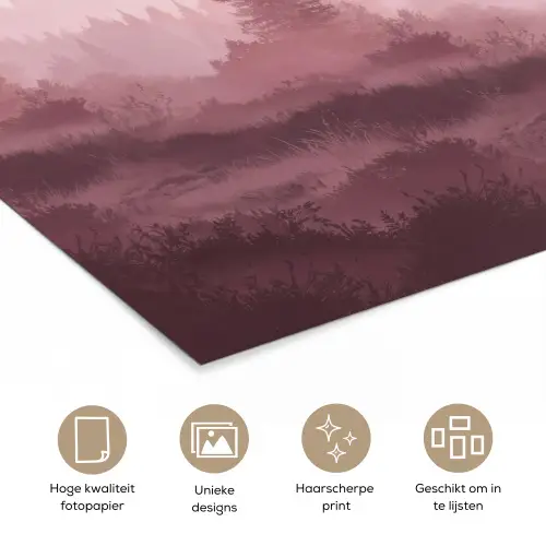 Landschap - Mistig - Roze poster papier klein -closeup_NL