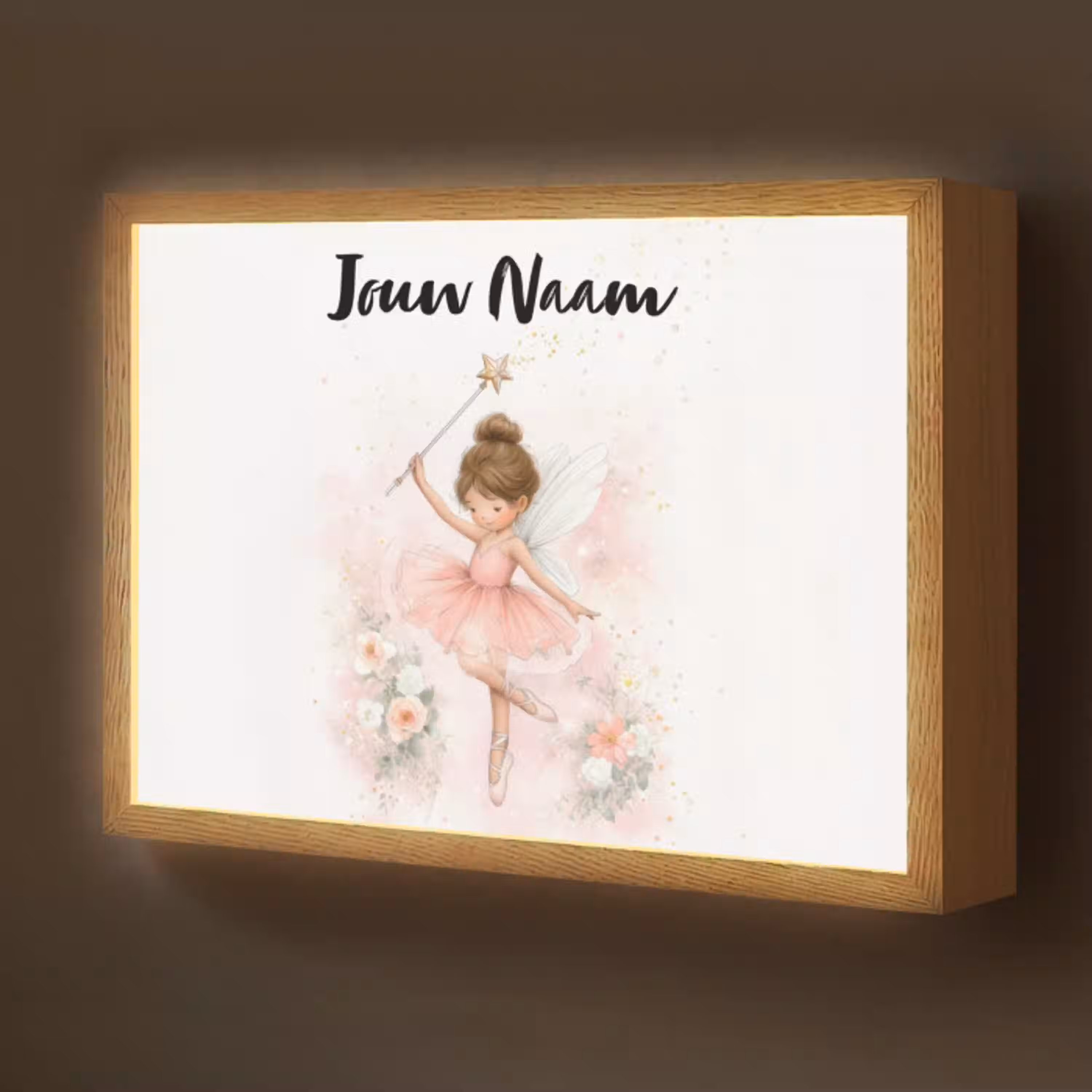 Ballerina - Fee - Bloemen - Roze Light Box met batterij (Wandlamp kind) middel -z3d_website