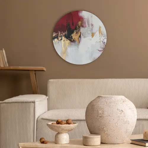 Rood - Marmer - Abstract - Goud - Modern Akoestische PET Vilt - Rond klein -sfeer1