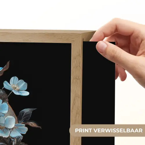 Schedel - Blauw - Bloemen - Bladeren Light Box met batterij (Wandlamp) middel -USP_websiteprintNL