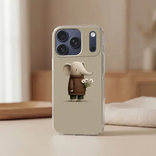 Olifant - Witte bloemen - Kindvriendelijk Telefoonhoesje iPhone 17 Pro klein -sfeer2