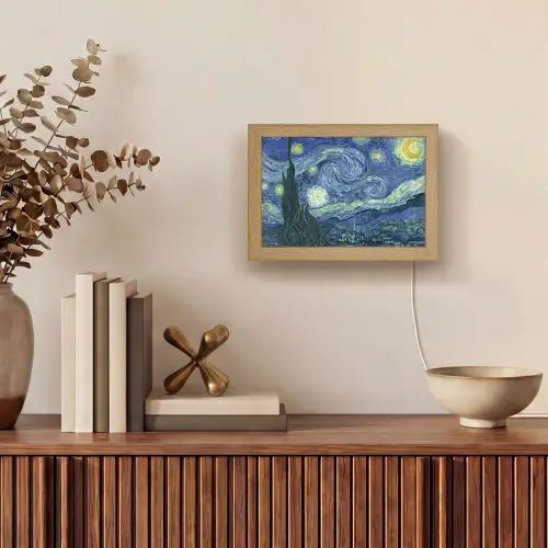 Sterrennacht - Schilderij - Oude meesters - Vincent van Gogh Light Box met kabel (Tafellamp) klein -sfeer2