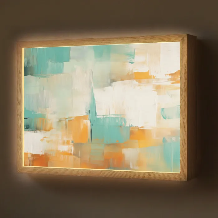 Kunst - Abstract - Blauw - Wit Light Box met batterij (Wandlamp) middel -z3d_website