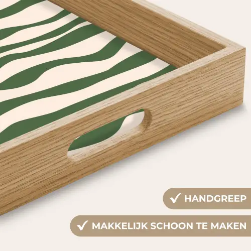 Golvende lijnen - Beige - Groen - Strepen - Abstract Dienblad Rechthoek middel -USP_HandgreepNL