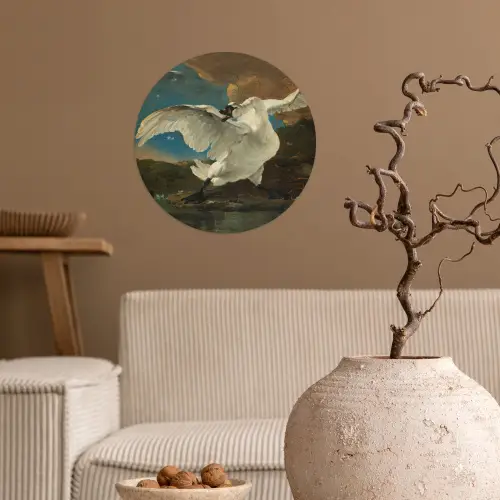 De bedreigde zwaan - Schilderij van Jan Asselijn Wandcirkel behangsticker klein -sfeer1