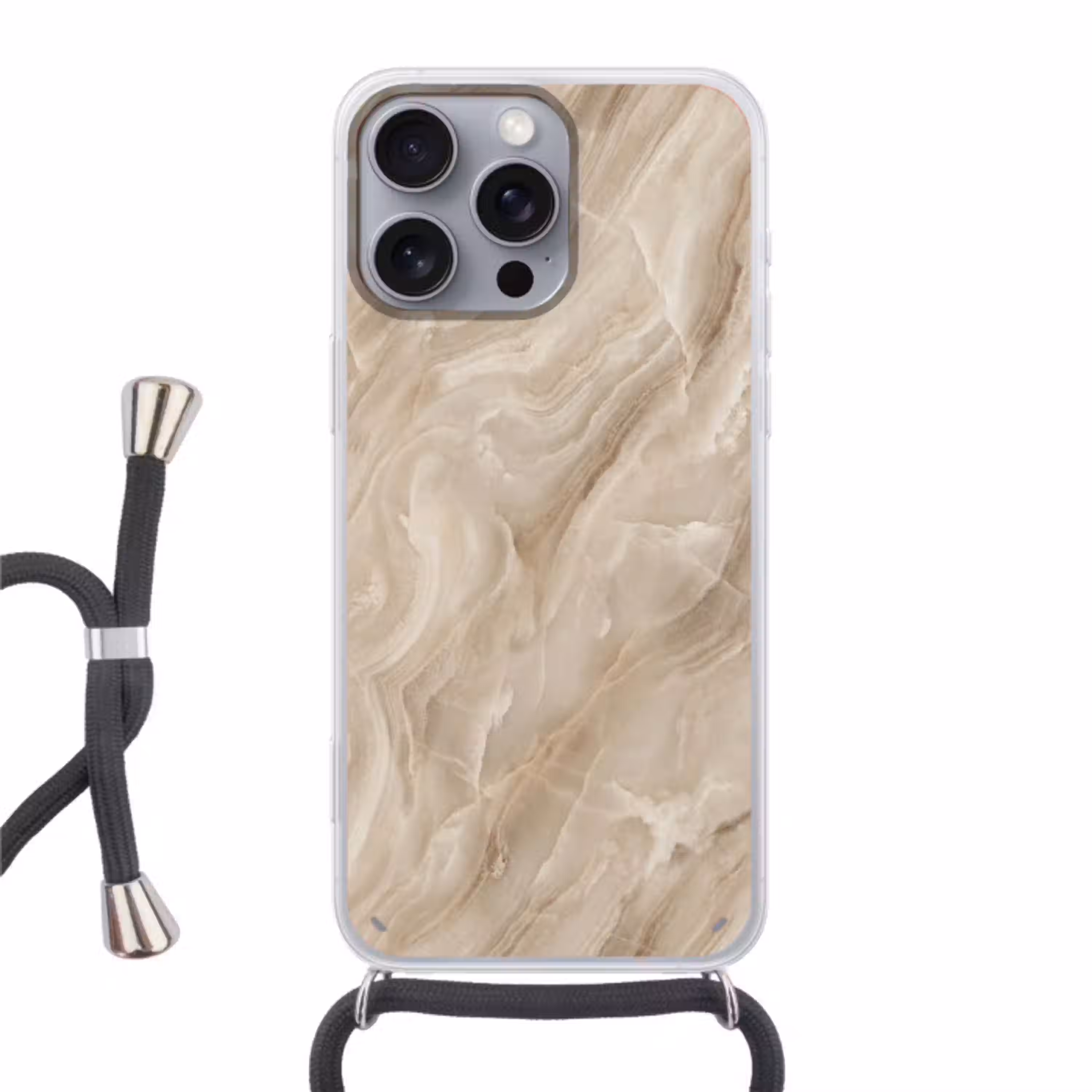 Steen - Golvend - Abstract - Beige Hoesje iPhone 16 Pro Max met koord klein -3d