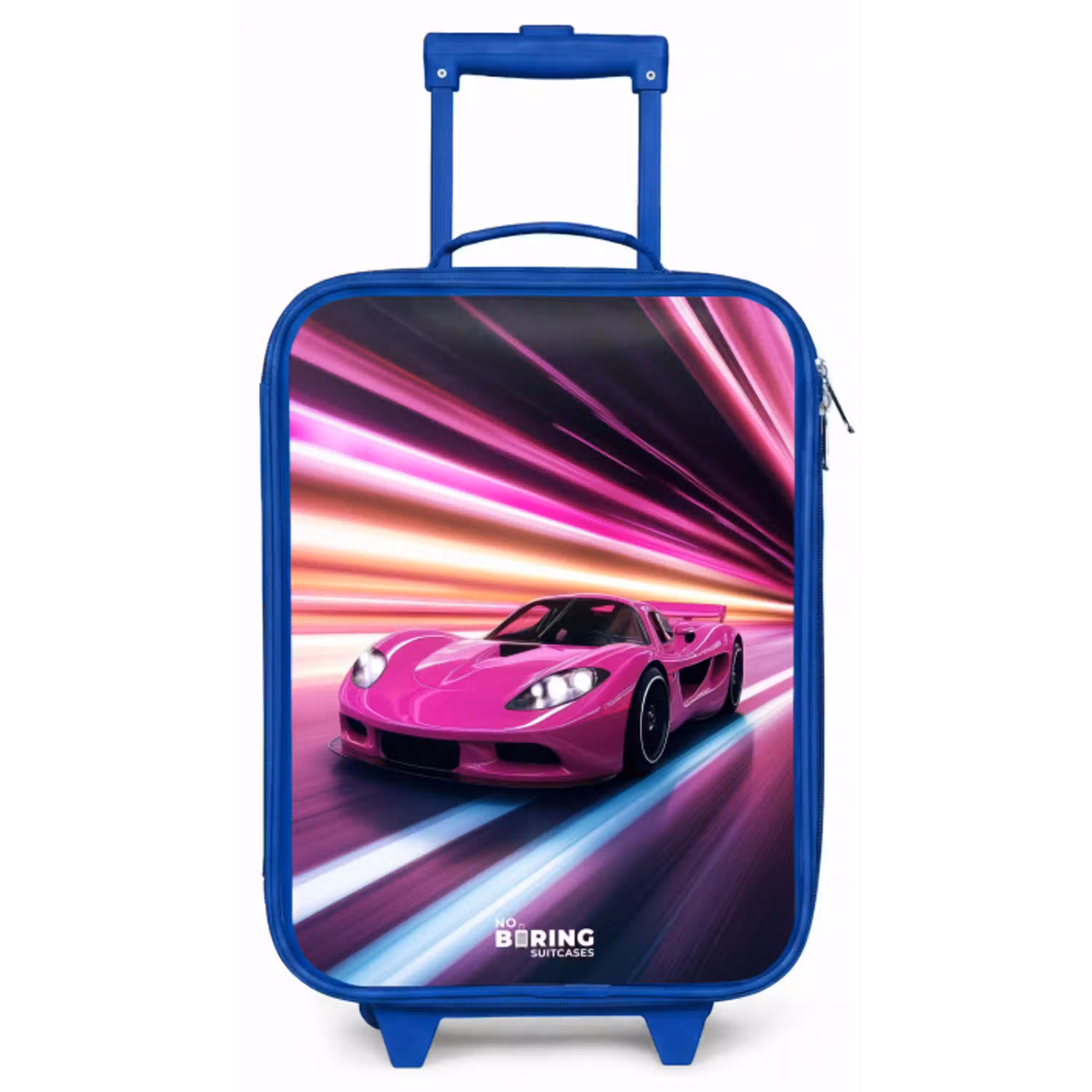 Roze raceauto flitst door neonlicht Kinderkoffer - Blauw klein -zz3dotto