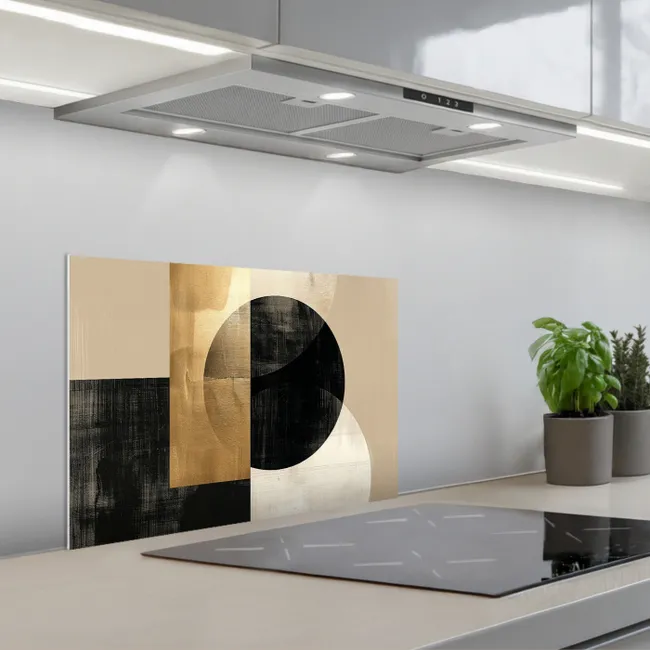 Abstract - Goud - Zwart - Kunst keuken achterwand spatscherm klein -3d_schuin