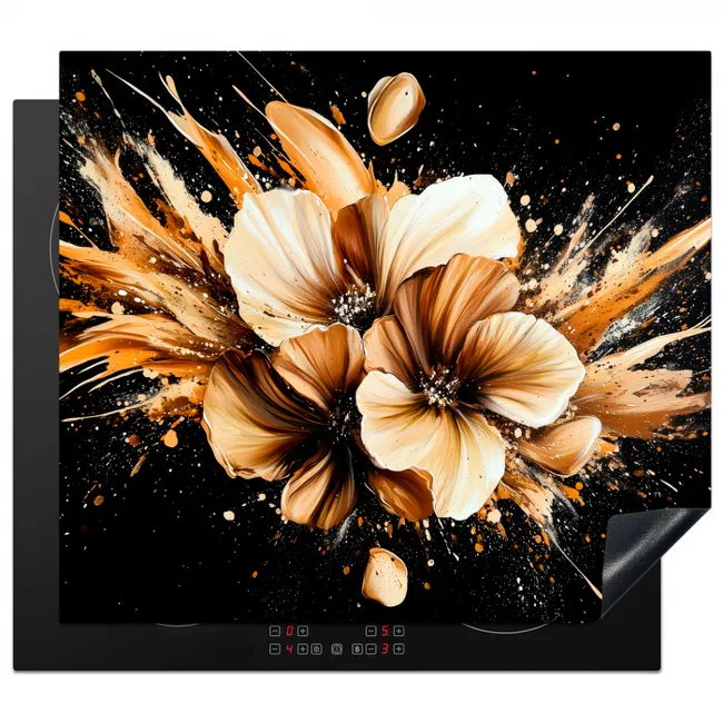 Inductiebeschermer - Bloemen - Goud - Graffiti - Zwart - Abstract