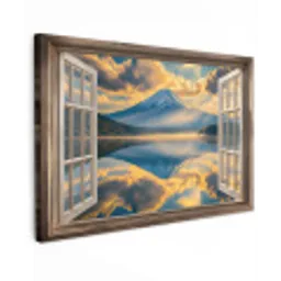 Doorkijk - Landschap - Bergen - Uitzicht - Raam Tuinposter op houten frame 2 cm dik klein -3d