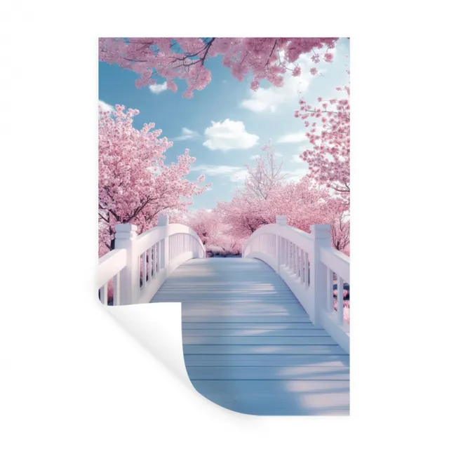 Brug - Kersenbomen - Wit Muursticker klein -3d